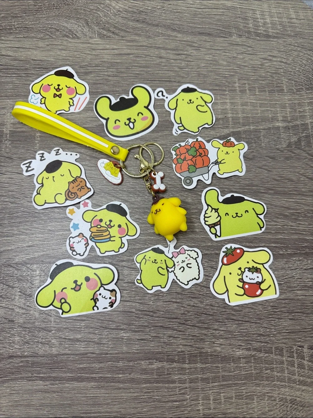 PomPomPurin Keychain & Sticker Set